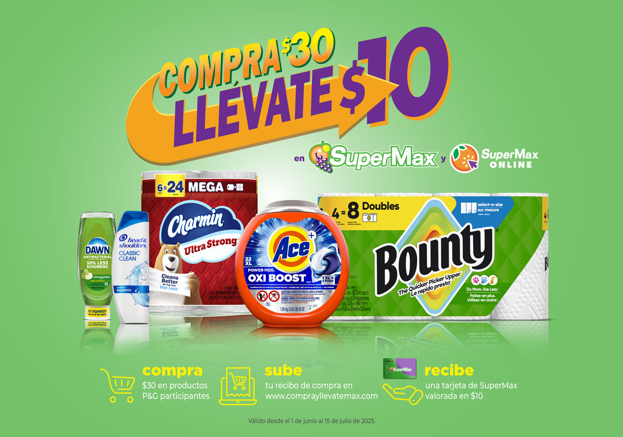 Compra $30 Llévate $10 en SuperMax y SuperMax online.
